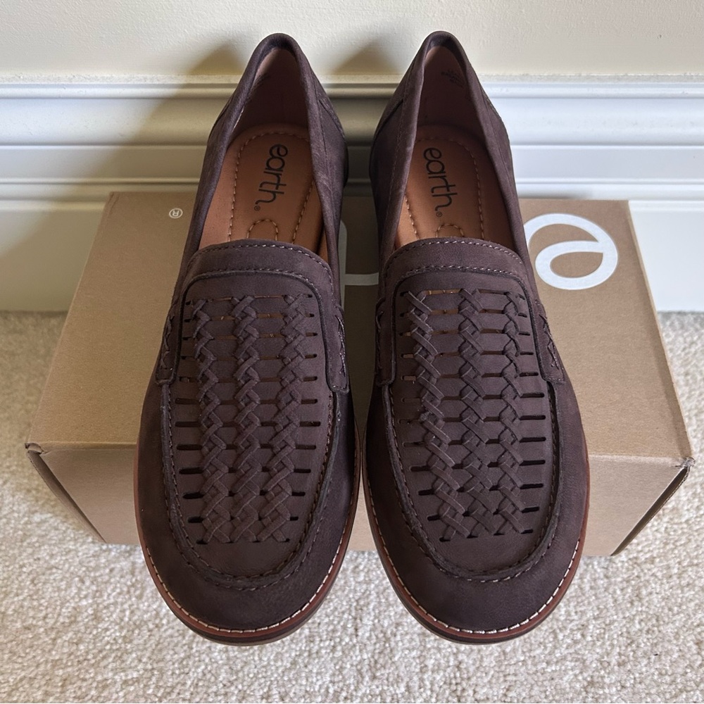 NIB $119 EARTH ELONA GENUINE WOVEN LEATHER LOAFERS - DARK BROWN - 7M - Picture 3 of 6